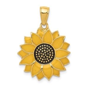 Million Charms 14k Yellow Gold Yellow Enameled Sunflower Necklace Charm Pendant